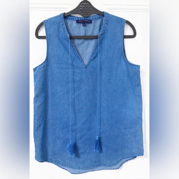 Alex & Parker Tops - Alex & Parker Chambray Tassel Tie Sleeveless Top Size S Boho